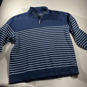 Lands'‎ End Sweater Men's Quarter Zip Ribbed Pullover 100% Cotton XXL Navy Blue